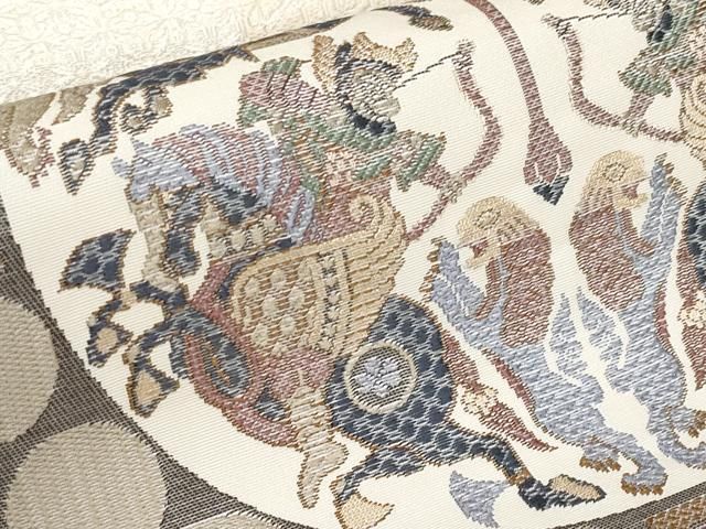 平和屋本店□極上 本場筑前博多織 八寸名古屋帯 四天王文 逸品 未使用  