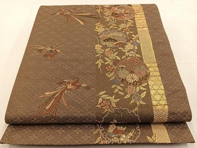平和屋着物◎六通柄袋帯 唐織 雪輪花鳥文 金糸 正絹 逸品
