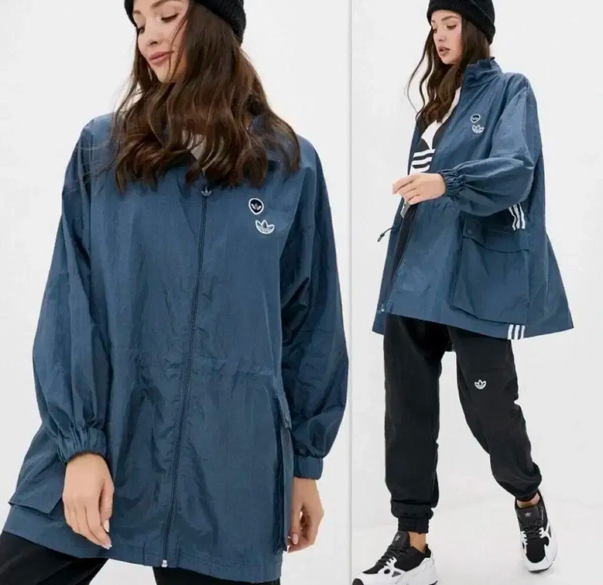 adidas アディダス 軽量 ルーズフィット オーバーサイズ ロング ウィンドブレーカー レディース m フリーサイズ
