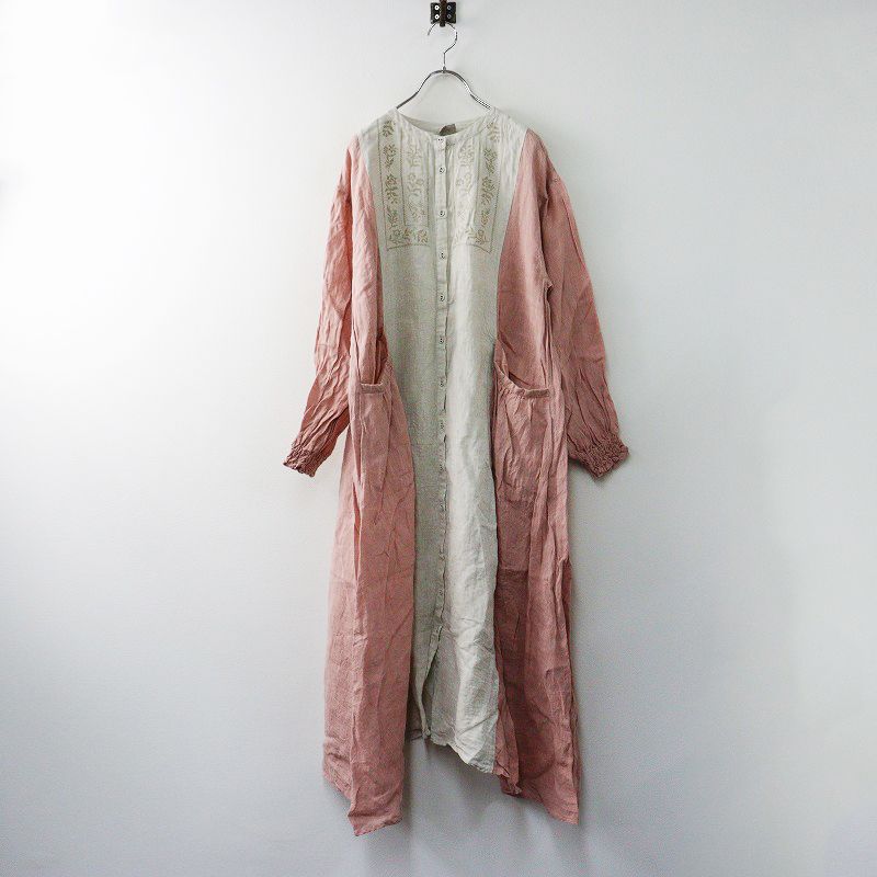 2025SS ツハルバイサマンサモスモス TSUHARU by Samansa Mos2 SM2 池袋店 配色リネン刺繍ワンピース F ピンク┃ 2400014618068