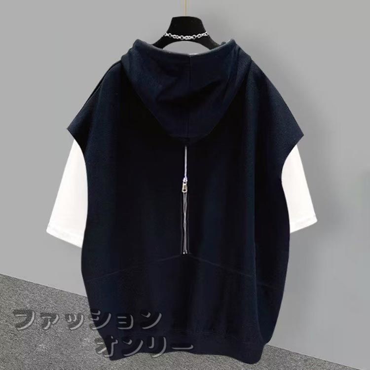 フード付きtシャツフーディーおしゃれ夏レディースカットソープルオーバー春メンズレイヤード風半袖パーカーシンプル大きいサイズカジュアルゆったりルームウェアトップス 58Qd324