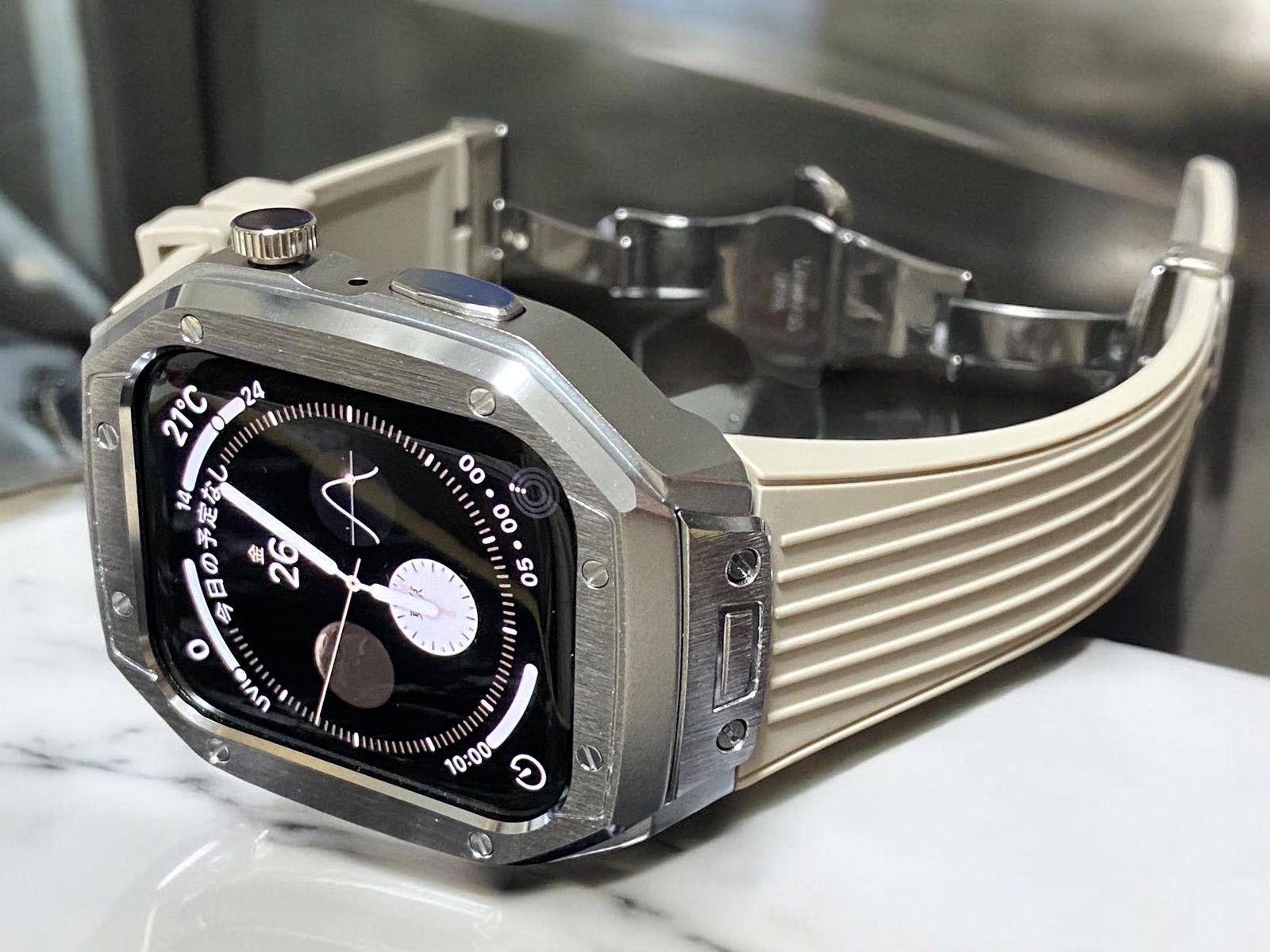 New メタル ラバー カスタム apple watch ケースカバー 45mm
