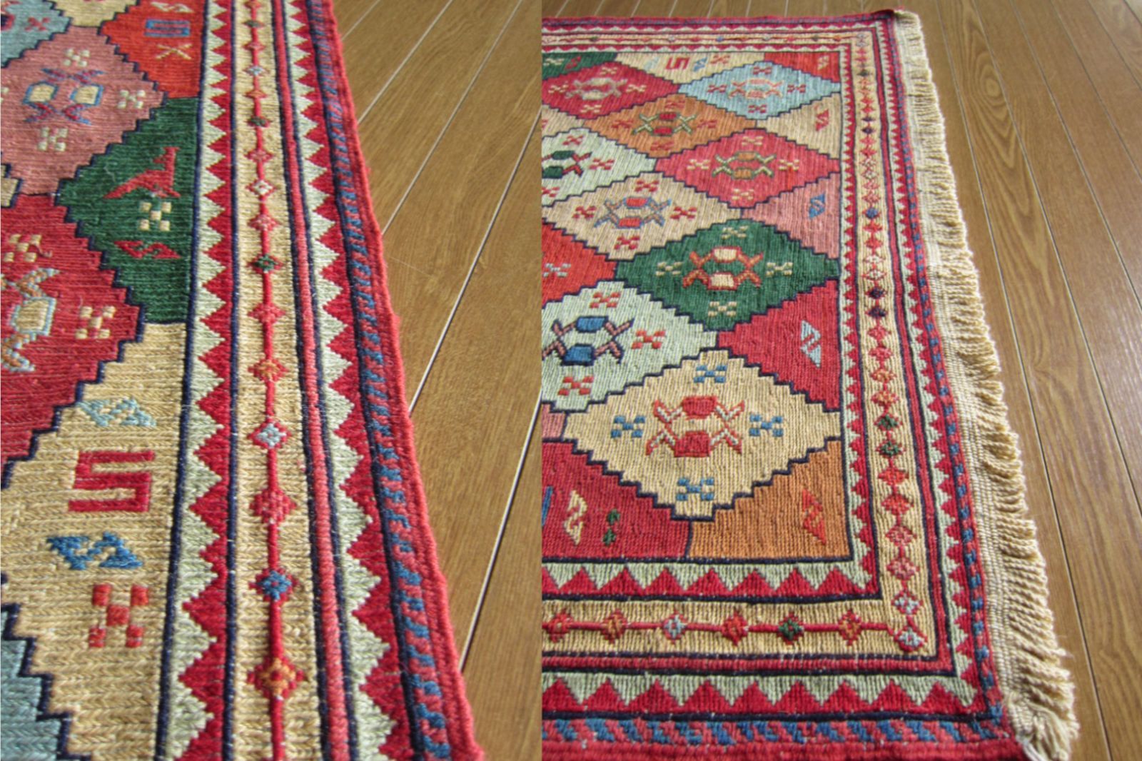 イランアゼルバイジャンキリム　スマック織り　動物柄　手織り アウトレット イラン アゼルバイジャン産 スマック織キリム(手織り