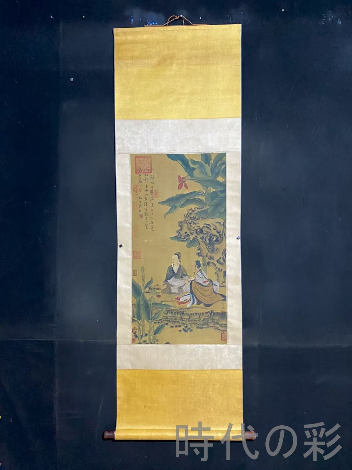 中国古美術 五代 周文矩款 人物画 絹布 三尺中堂画 肉筆 手描き 唐物 掛け軸 水墨画 水彩画 国画 絵画 古画 書道 名家書画 古玩 R0709181804