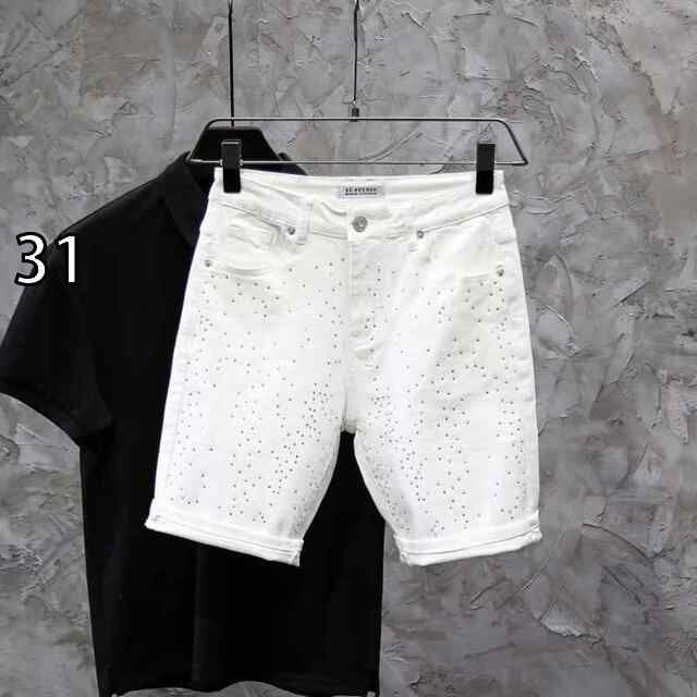 [31]メンズ ファッション 服 男性用 オシャレ シンプル 大人 かっこいい 大きいサイズ ストリート 紳士服 夏 薄手 ホット ホワイト デニム ショート パンツ ストレート カジュアル ミッド パンツ ストレッチ 五分丈 パンツ