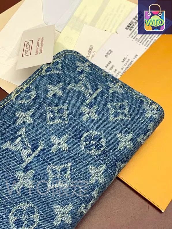 lvブルーデニムシングルファスナーウォレットシリーズはMonogram