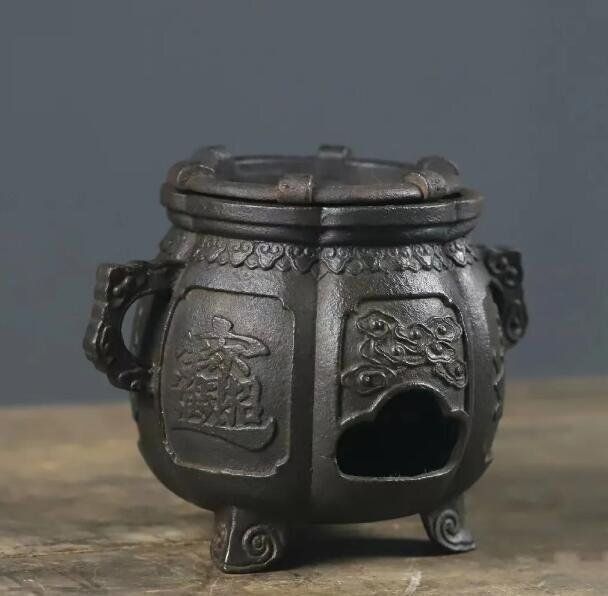 鉄器招財進宝煮茶炉*鋳鉄炭炉*古典会所家居所蔵置物
