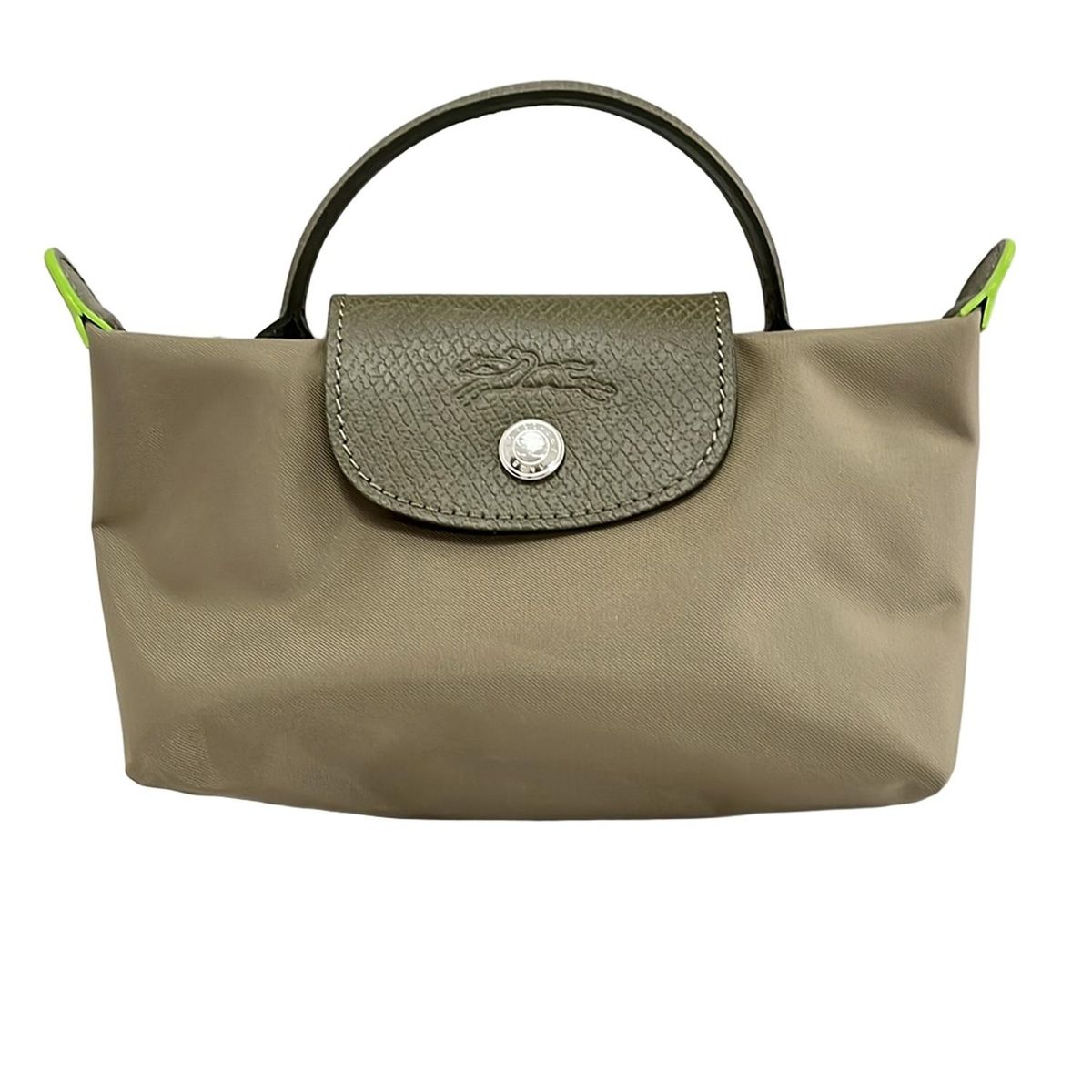 LONGCHAMP ロンシャン ポーチ - カーキ ハンドル付きミニポーチ レザー