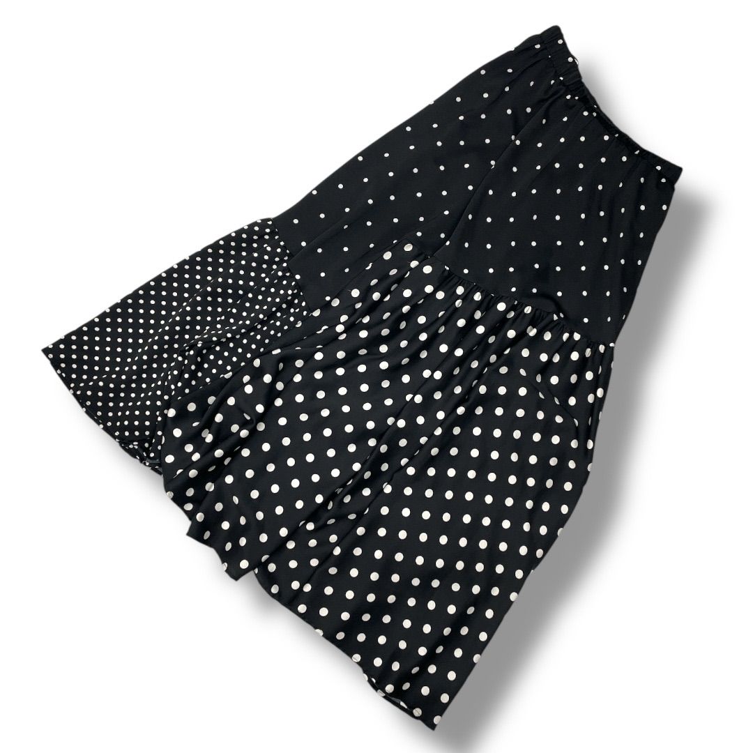 【美品】BEARDSLEYビアズリー ドット 柄 ロングスカート フレア　黒 BEARDSLEY スカート ドットパッチワークロングスカート