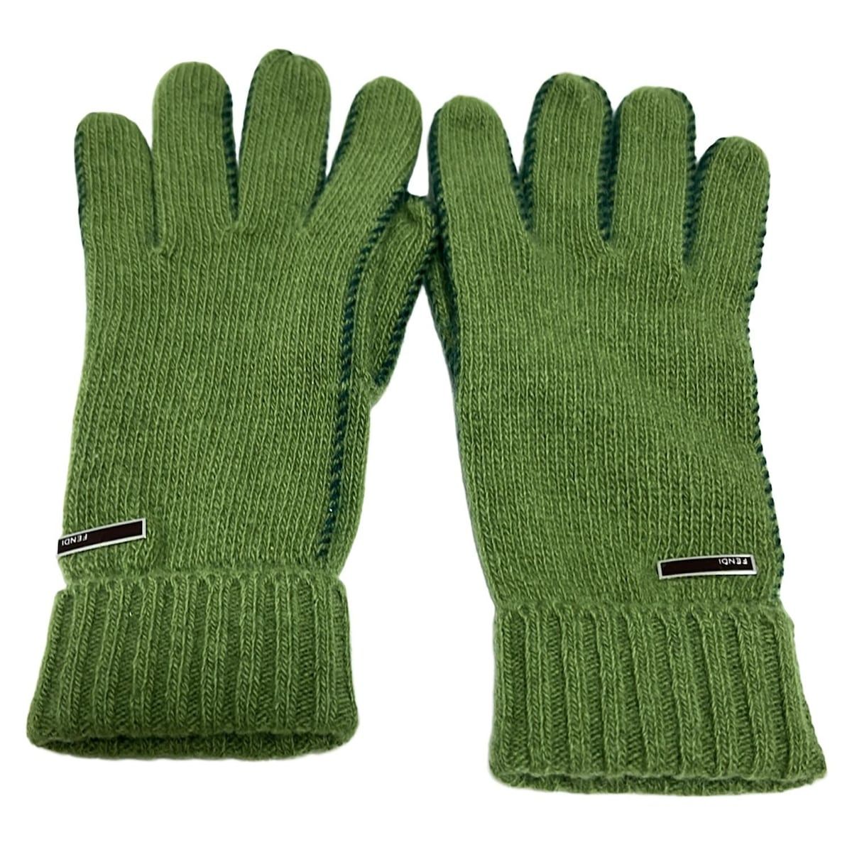 FENDI フェンディ 手袋 レディース - グリーン×ダークグリーン カシミヤ