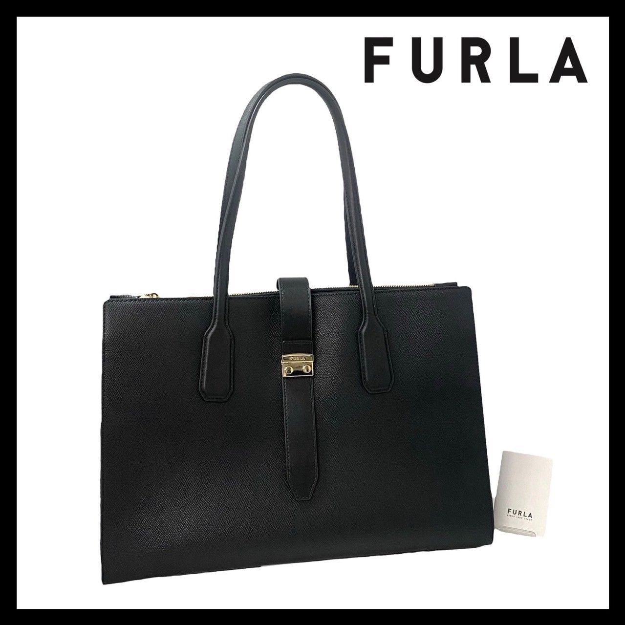 FURLA】トートバッグ レザー ブラック/黒 ゴールド金具 ターンロック