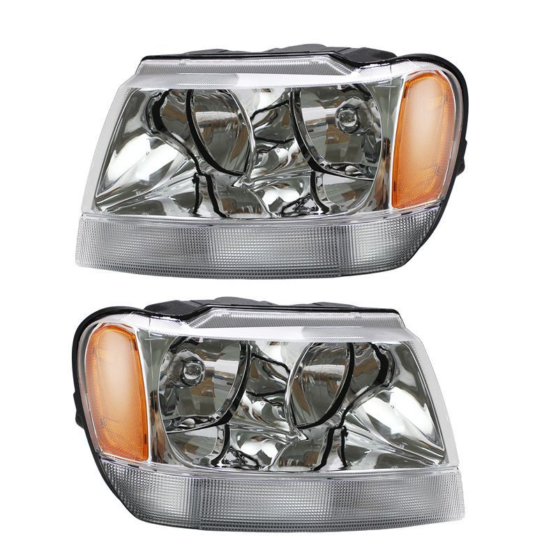 ジープ 1999-2004 Grand Cherokee対応 ヘッドライト 原車メッキタイプ 左右セット 12V 55W 無加工取付 カプラー接続 簡単装着 補修用に最適