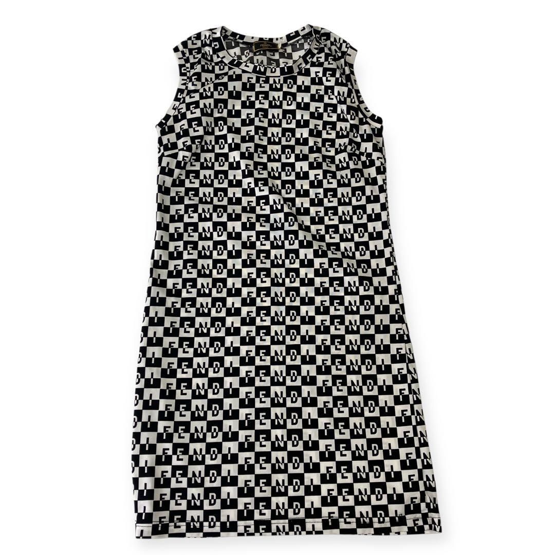FENDI フェンディ 42 ノースリーブ チェック ロゴ 総柄