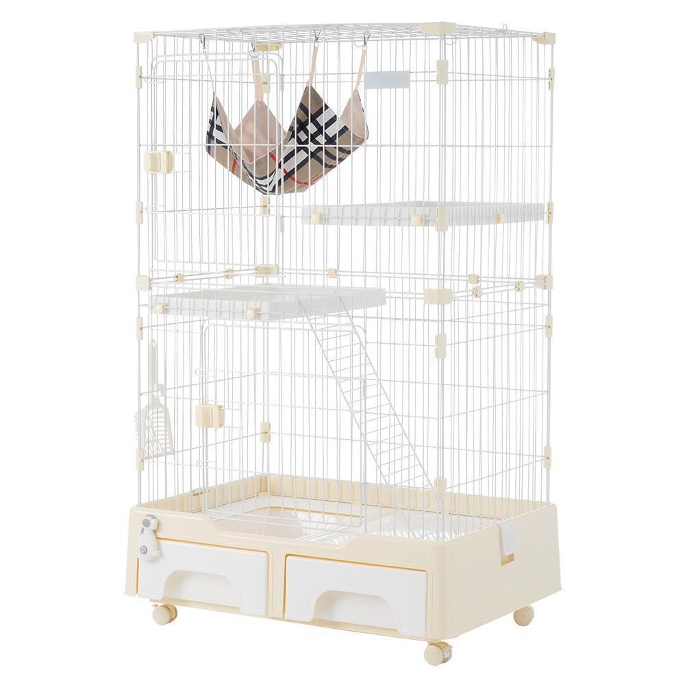 猫 ケージ キャットケージ 2段 猫トイレ付 キャスター付 ハンモック付 猫ゲ Amazon.co.jp: 猫 ケージ キャットケージ 2段 幅83㎝ 高さ132㎝ 猫