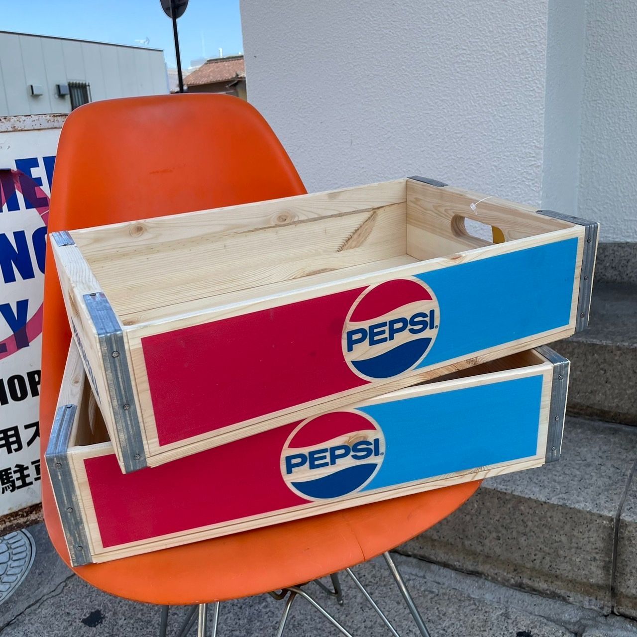 PEPSI 【ＰＥＰＳＩ・ペプシ】※《ウッドボックス／５セント》 アメリカン雑貨　インテリア収納　ドリンクケース　木箱