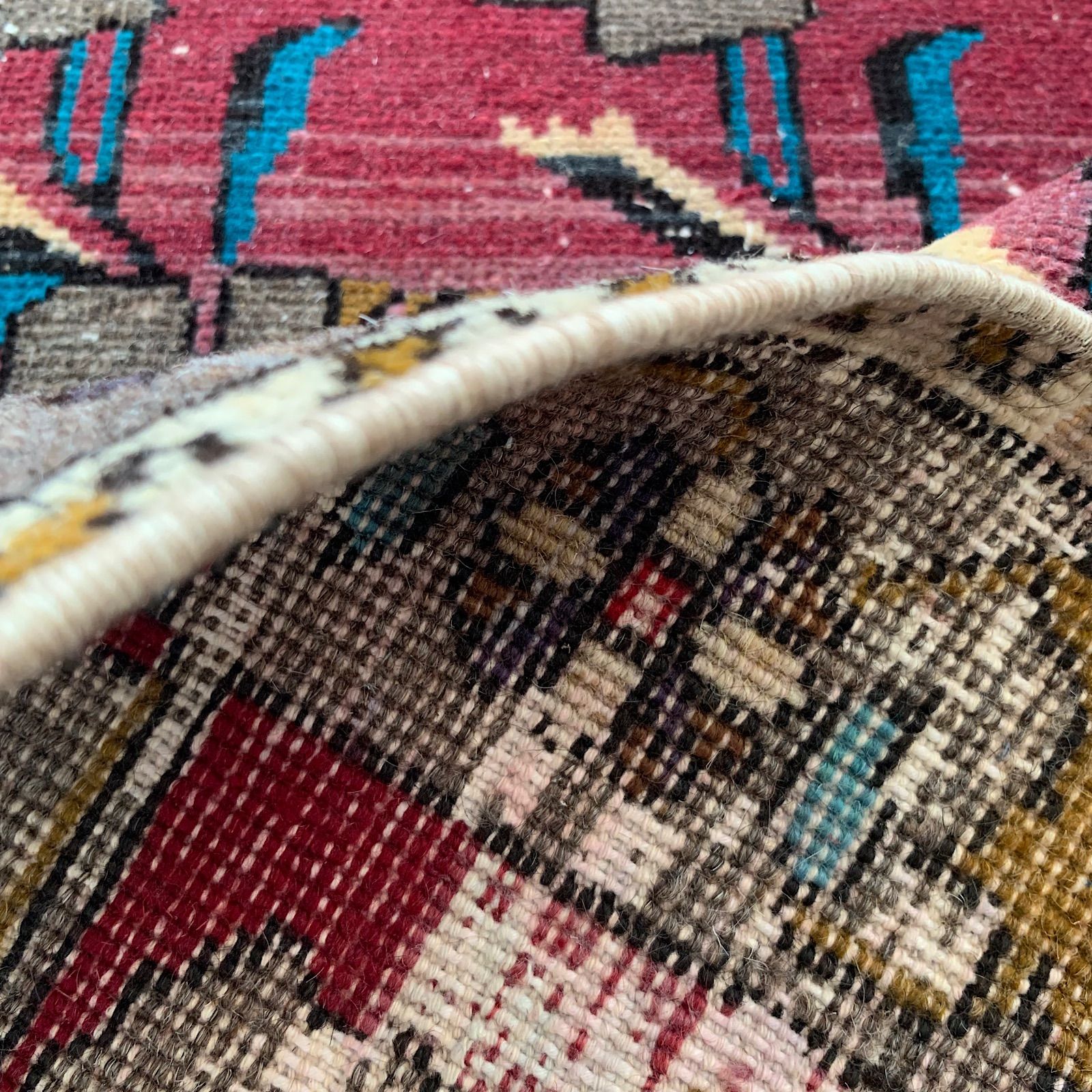 大判　256×126 ワインレッド　マットグレー　グラデ　トルコヴィンテージラグ 大判 256×126 ワインレッド マットグレー グラデ トルコヴィンテージ