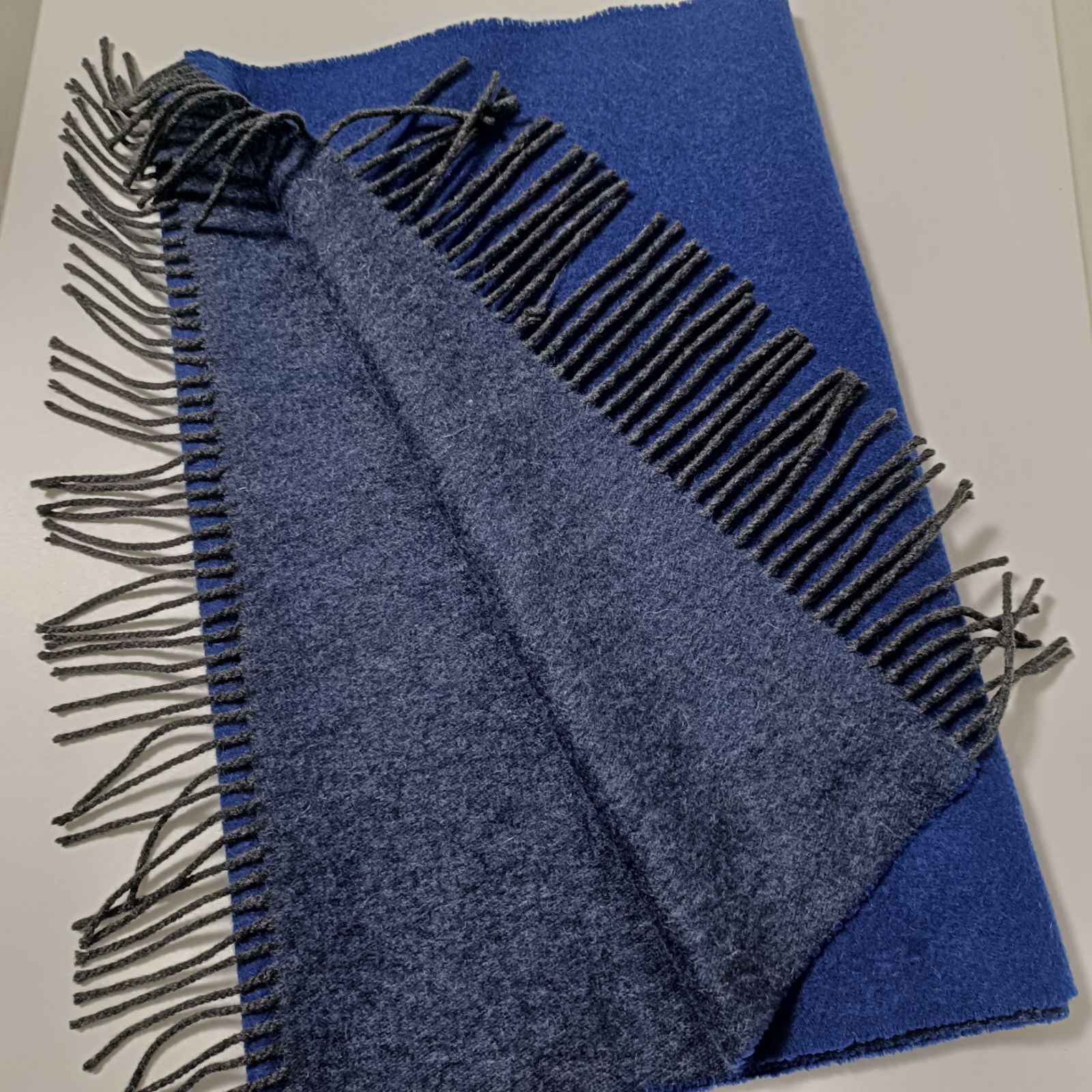 トゥモローランド リバーシブル カシミヤマフラー ブルー×ネイビー 美