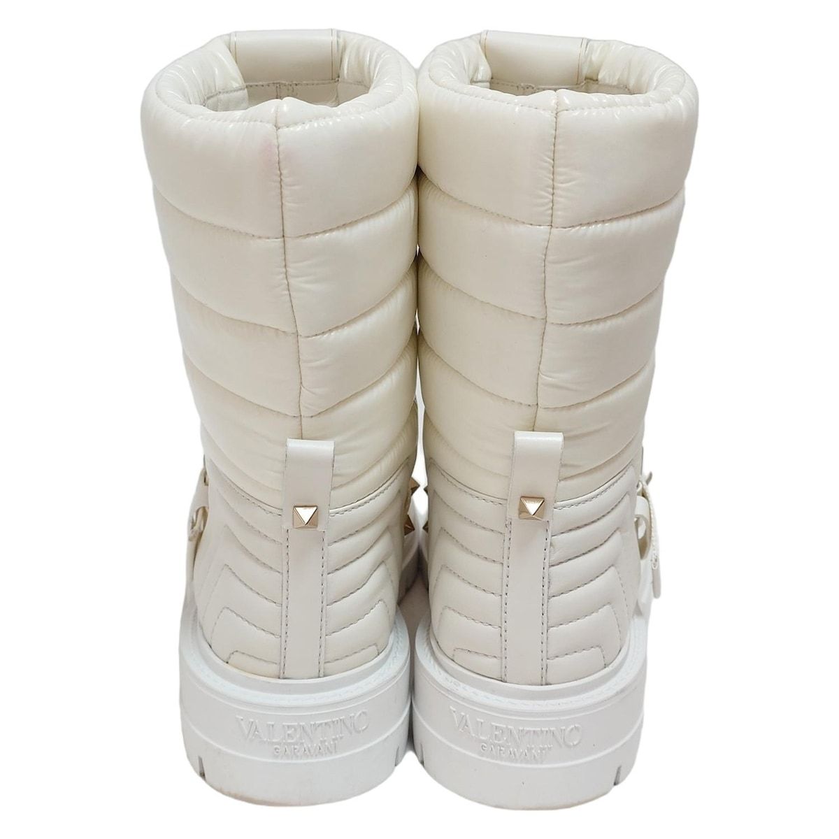 VALENTINOGARAVANI バレンチノガラバーニ ショートブーツ 39 レディース - 白 スタッズ レザー KIN-KAAI_COM