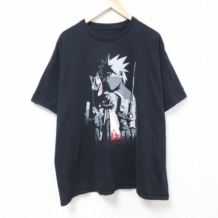 XL/古着 半袖 Tシャツ メンズ アニメ ナルト疾風伝 はたけカカシ 波風ミナト 大きいサイズ クルーネック 黒 ブラック 24jun01 中古
