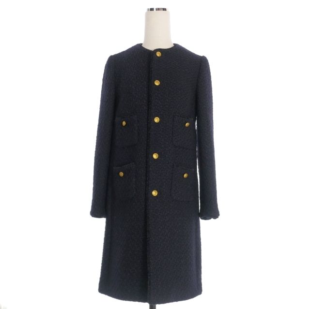 マディソンブルー MADISONBLUE TWEED NOCOLLAR LONG JACKET ツイード ノー コート ジャケット 01 S ネイビー 紺 MB184-1004