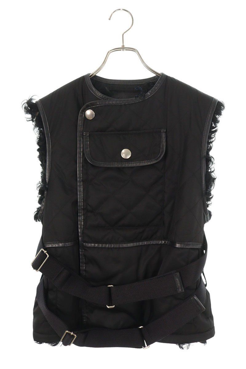 プラダ UGY538 シープファー レザーパイピング ナイロンベスト メンズ 46