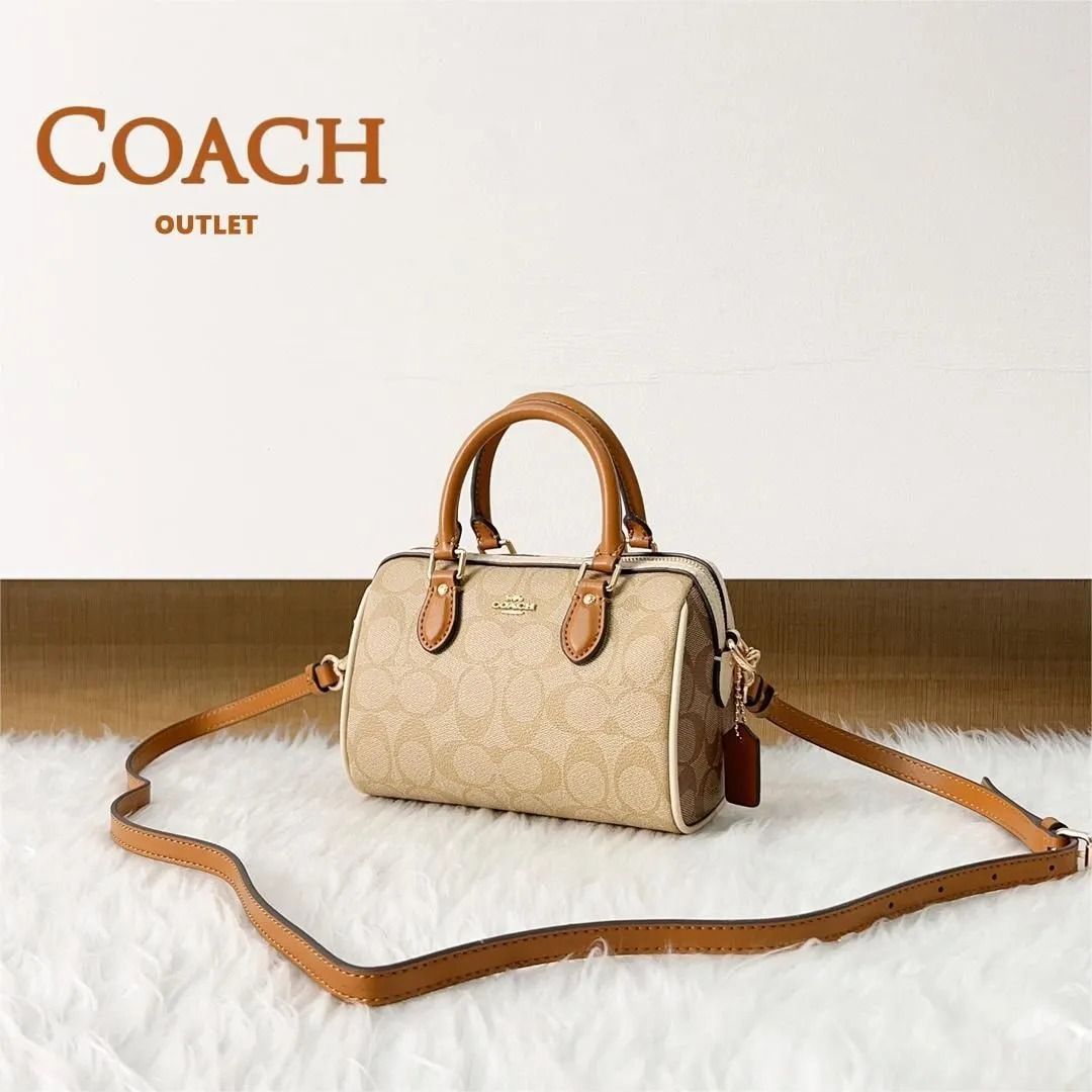 COACH CR244 Mini Rowan ボストンバッグ　レディース シグネチャー キャンバス カーキ　可愛い　アウトレット品　