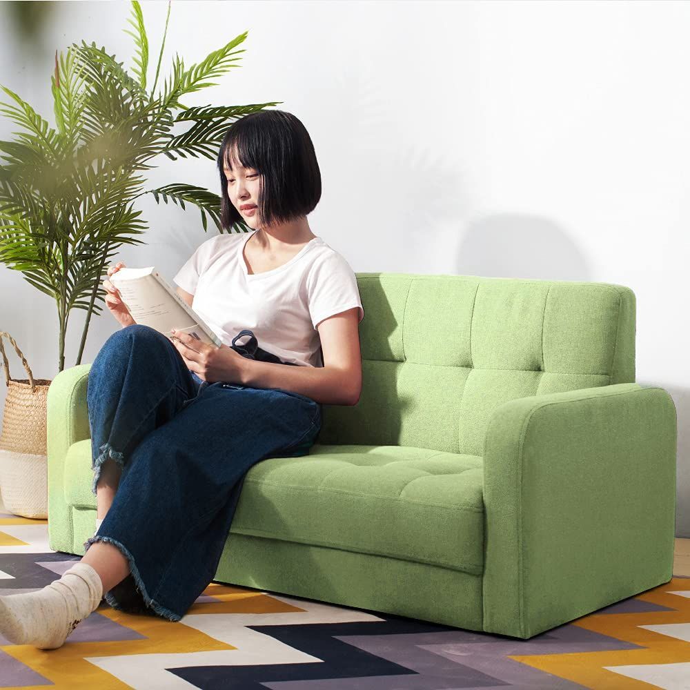 ソファー 2 人掛け 肘付き 天然木脚 幅約 110cm 簡単組み立て 2WAY