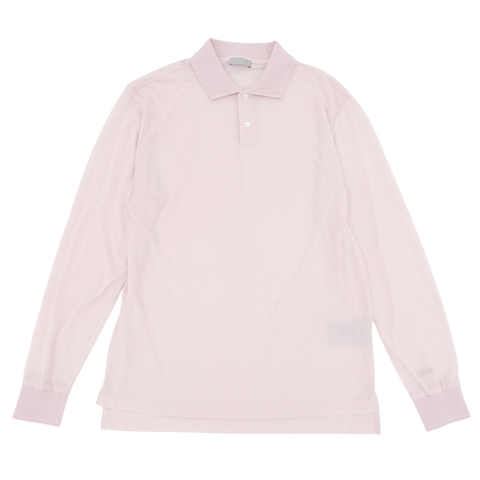 ♥品▲DIOR ディオール 243J831A0800 袖口ロゴ刺繡 ロゴボタン付き コットン 長袖ポロシャツ ピンク S イタリア製 正規品 メンズ