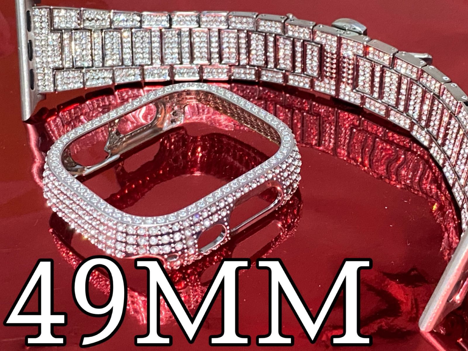 シルバー アップルウォッチultra 49mm フェザー級AppleWatcケース ステンレスベルトキラキラ バンド セット ３８ｍｍ４０ｍｍ４１ｍｍ４２ｍｍ４５ｍｍ４６ｍｍ４９ｍｍ ultra ultra２SE SE2 対応