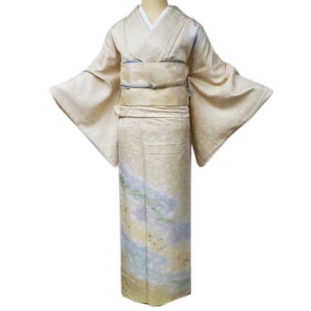 【逸品】●作家訪問着●縮緬●流水文様● 逸品】○作家訪問着○縮緬○流水文様○ 平和屋着物▽訪問着 単衣 流水