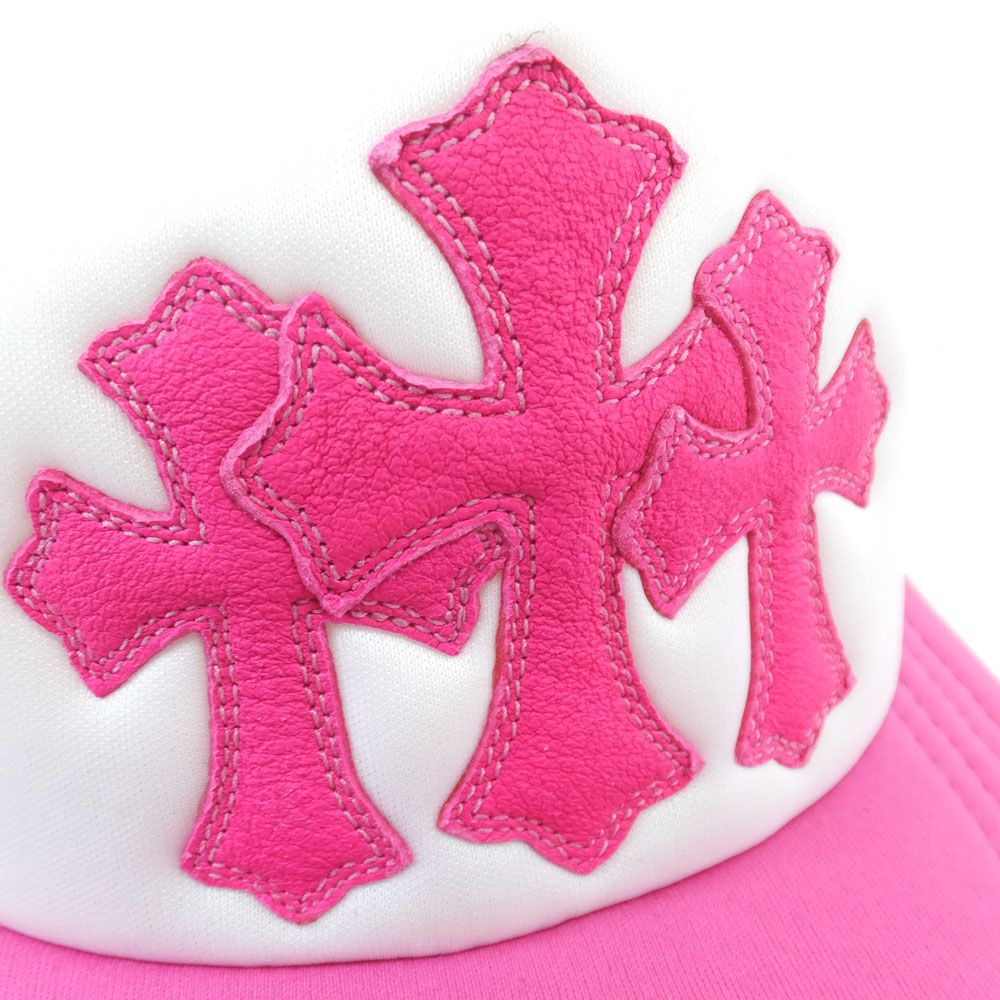 天白】クロムハーツ クロスパッチ キャップ ピンク ホワイト メッシュ