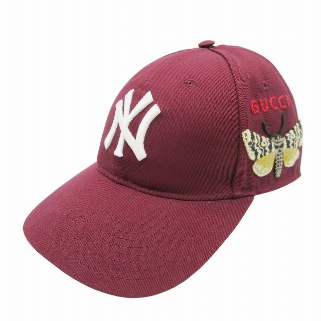 グッチ GUCCI MLB NY YANKEES ニューヨーク ヤンキース ベースボール キャップ バタフライ ワッペン パッチ ロゴ 刺繍 NEW YORK 帽子 57-61cm ボルドー E89 メンズ レディース AA