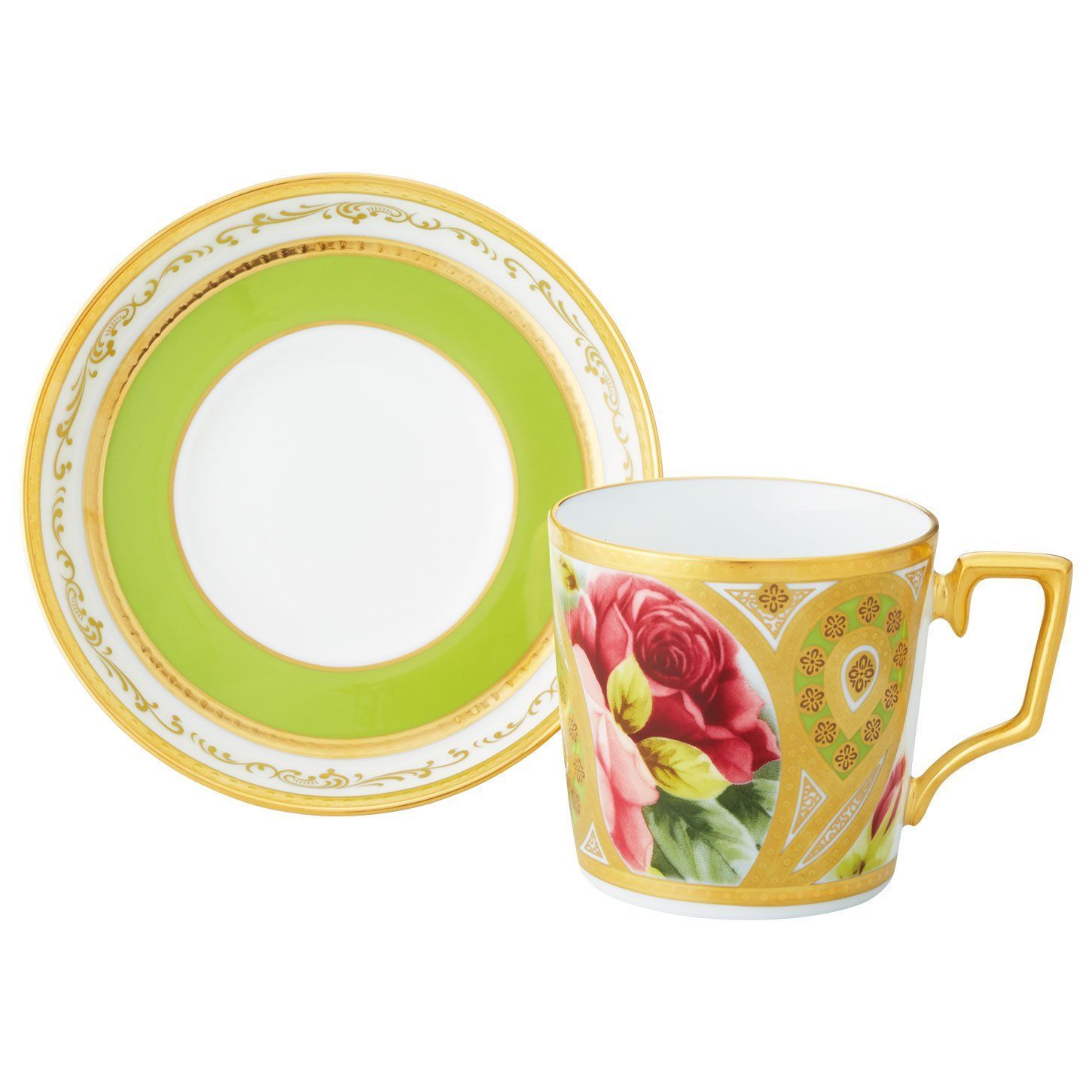 Color 04 若草色絵薔薇文_PatternName 02 コーヒーカップ-ソーサー 160cc Noritake ノリタケ コーヒー カップ - ソーサー 160cc オマージュコレクション 若草色絵薔薇文 ファインポーセレン ホワイト T