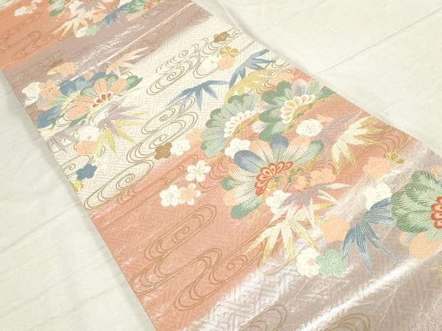 平和屋着物◎六通柄袋帯 唐織 松竹梅 金銀糸 正絹 逸品