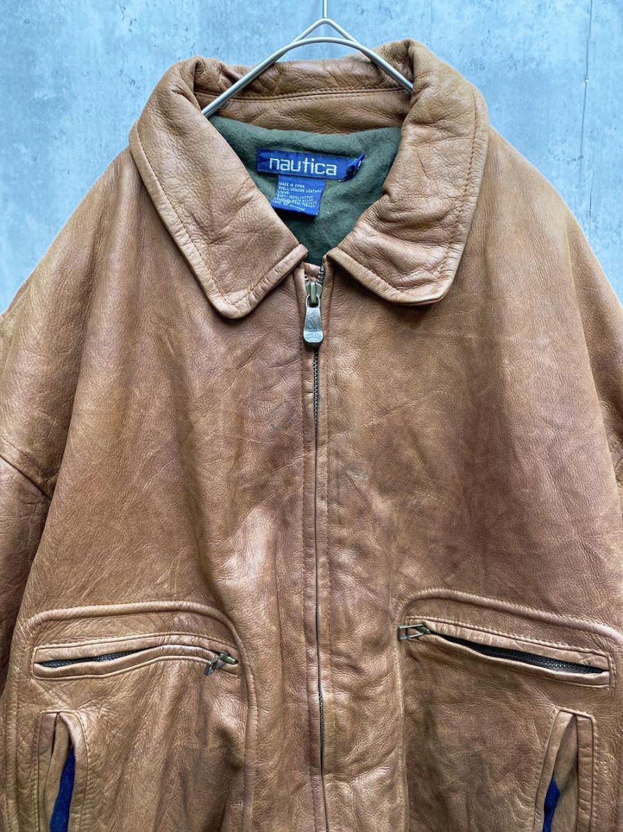 NAUTICA ノーティカ 本革 ヴィンテージ レザーブルゾン ジャケット size42|茶 ◆ ◎メンズ