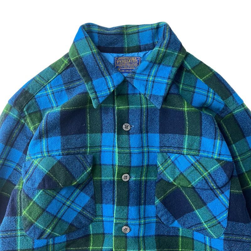 60s Pendleton チェック ループ留め オープンカラー 長袖 ウール