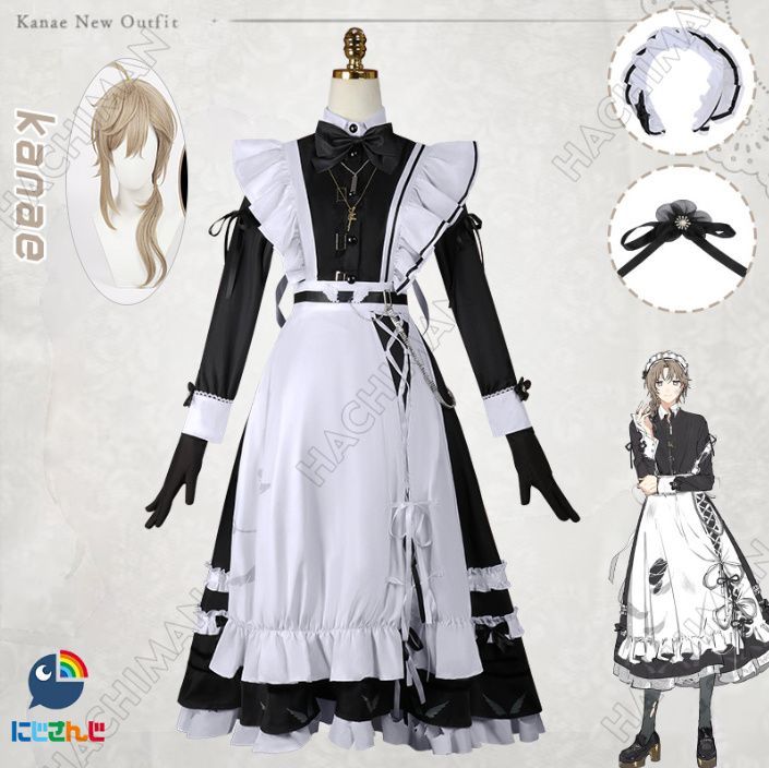 ウィッグ付き バーチャルYouTuber にじさんじ 叶 かなえ メイド服 コスプレ 衣装 ハロウィン クリスマス 可愛い 変装 仮装 舞台服 演出服 大人 子供 cosplay