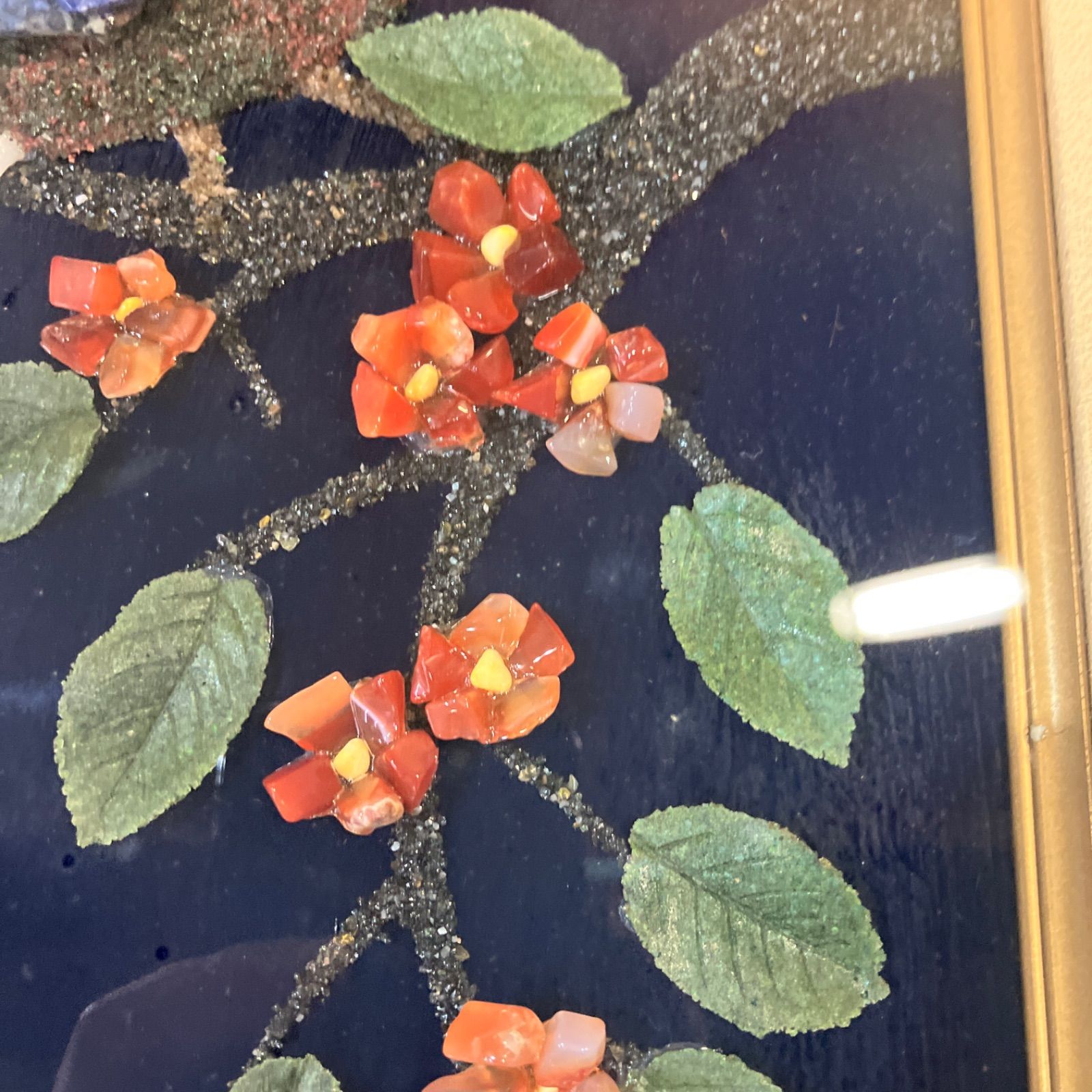 アンティーク】額装 額縁 宝石画 原石 鑑賞石 花瓶 花 絵画
