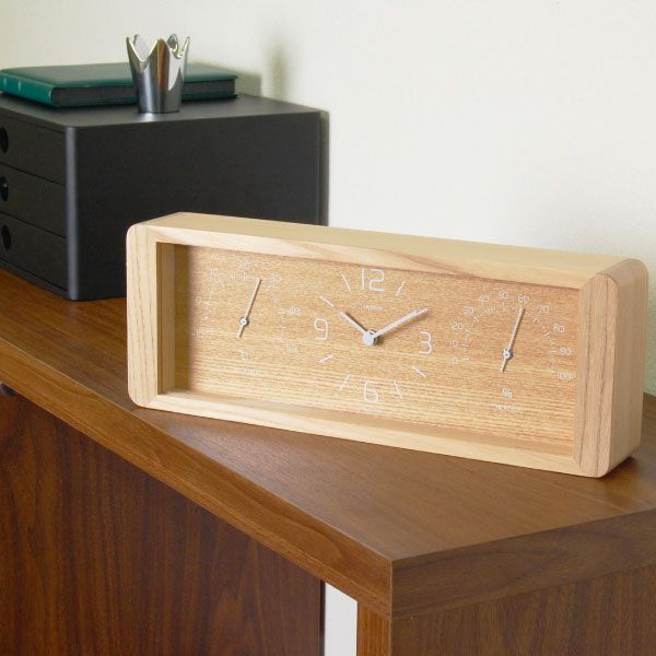 【美品】Lemnos レムノス 日本製 木製置時計 温度計 Yokan湿度計 楽天市場】【ミニタオル付き】置時計 温度湿度計 / Lemnos