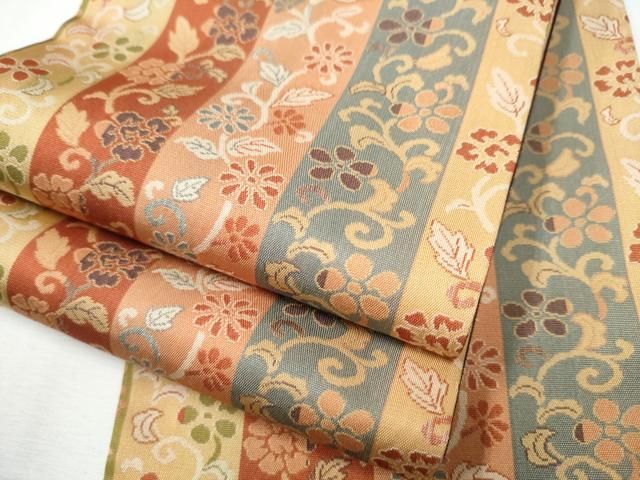 平和屋着物●半幅帯 花唐草間道 正絹 CAAY9847hy