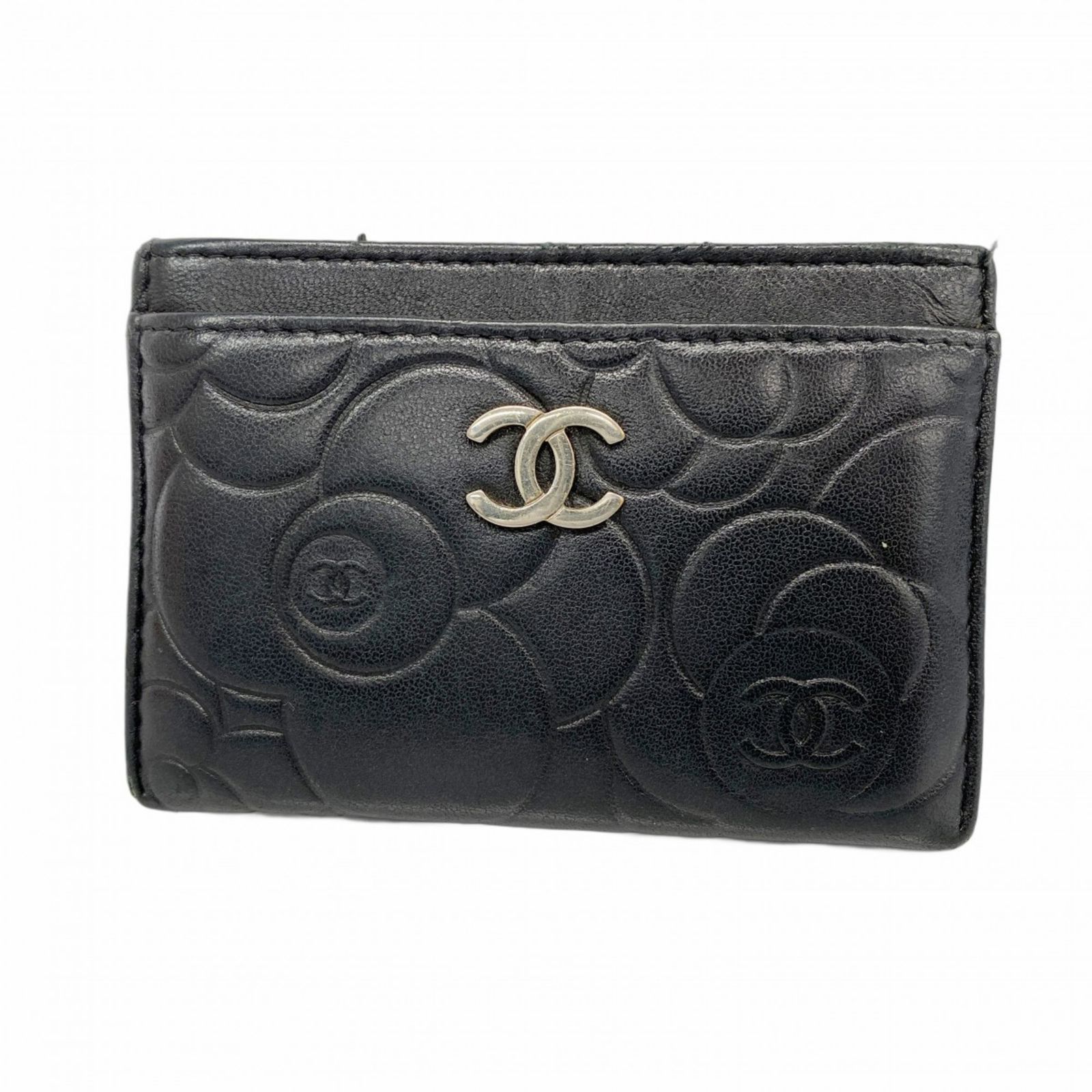 シャネル Chanel シャネル 名刺入れ カードケース カメリア ラムスキン ブラック レディース