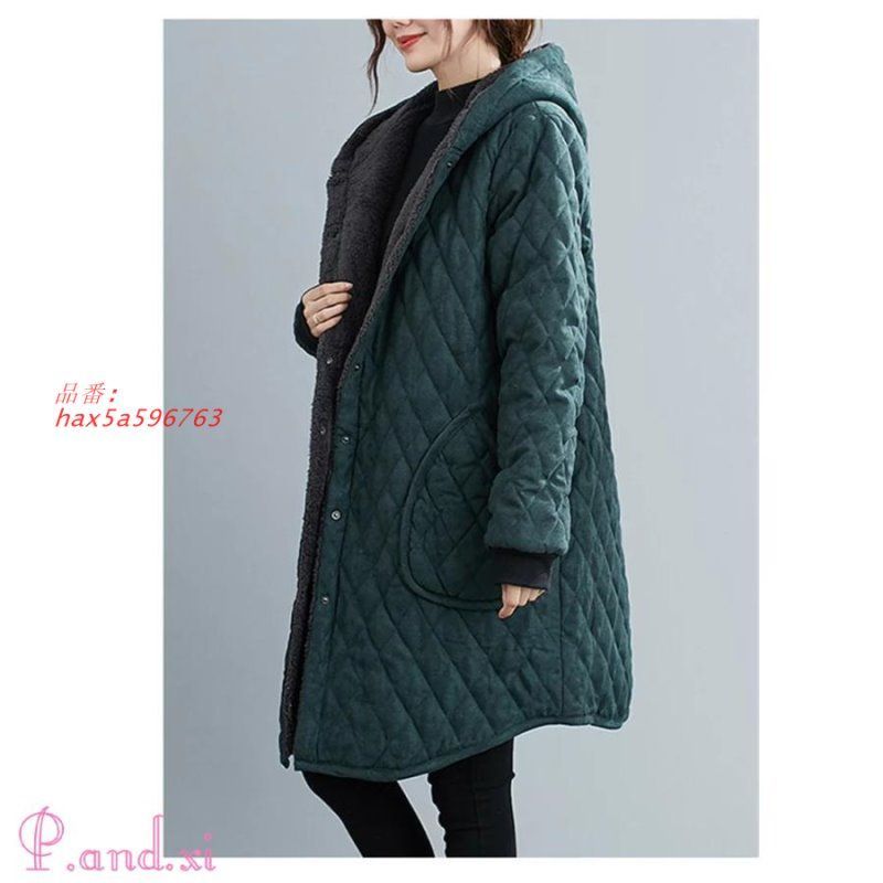 正規品販売！ キルティングコート ロング丈 コート 裏起毛 裏ボア フード付き 大きいサイズ アウター ナチュラルキルト 大人 ジャケット ハーフコート 中綿 ボア ロングコート hax5a596763 簡易清掃済み