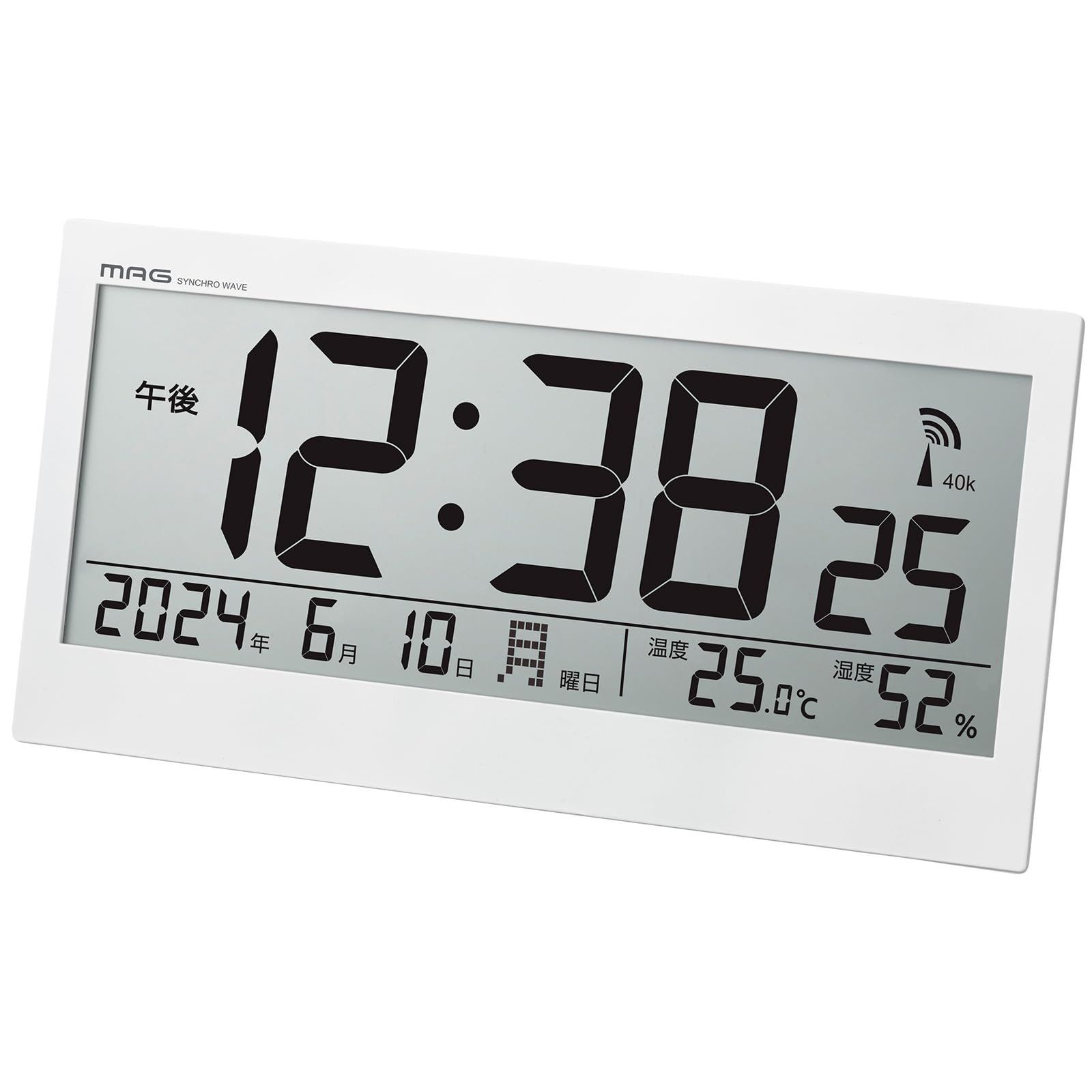 数量 大きい 縦約18.5×横約37.0㎝ 大型 倉庫 置き掛け兼用 工場 事務所 ホワイト オフィス 温湿度計 ビジョン 湿度計 温度計 W-809A 電波時計 デジタル WH-Z 置き時計 壁掛け時計 ノア精密 掛け時計 MAG マグ