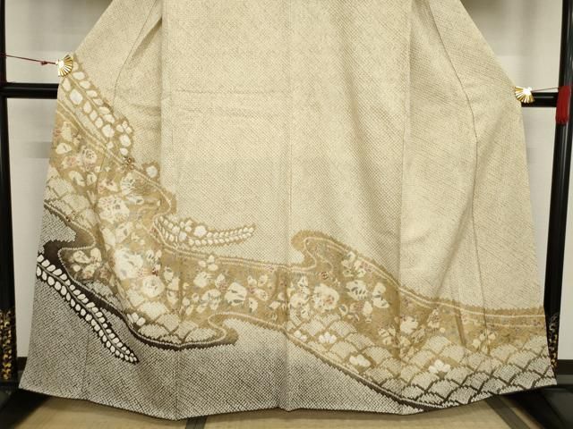 平和屋着物○訪問着 総刺繍 流水短冊花文 暈し染め 金彩