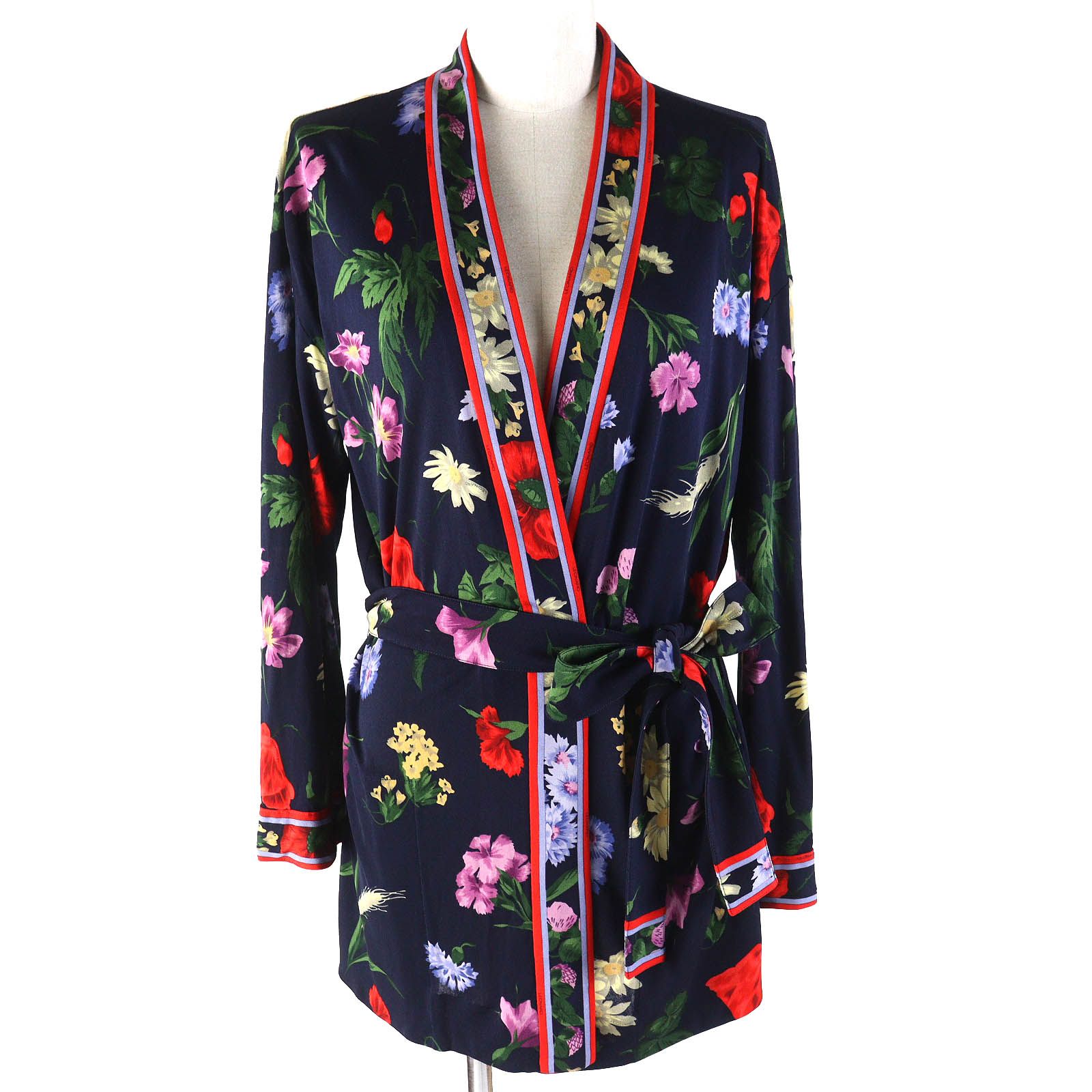 【美品】レオナール カーディガン 花柄 シルク混 サイズL ブラック 美品△LEONARD レオナール シルク100％ 花柄デザイン ベルト付き