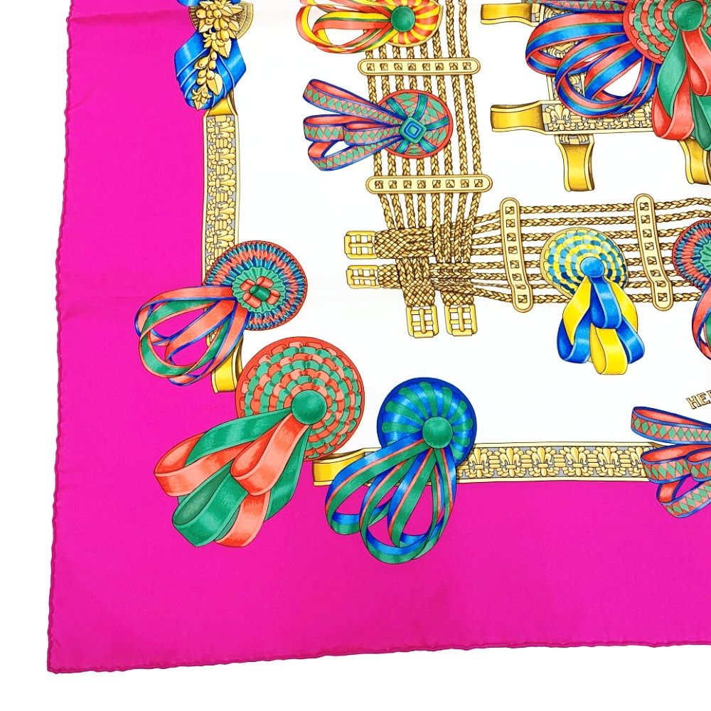 中古】【箱付き】 HERMES エルメス シルク カレ90 LES RUBANS DU