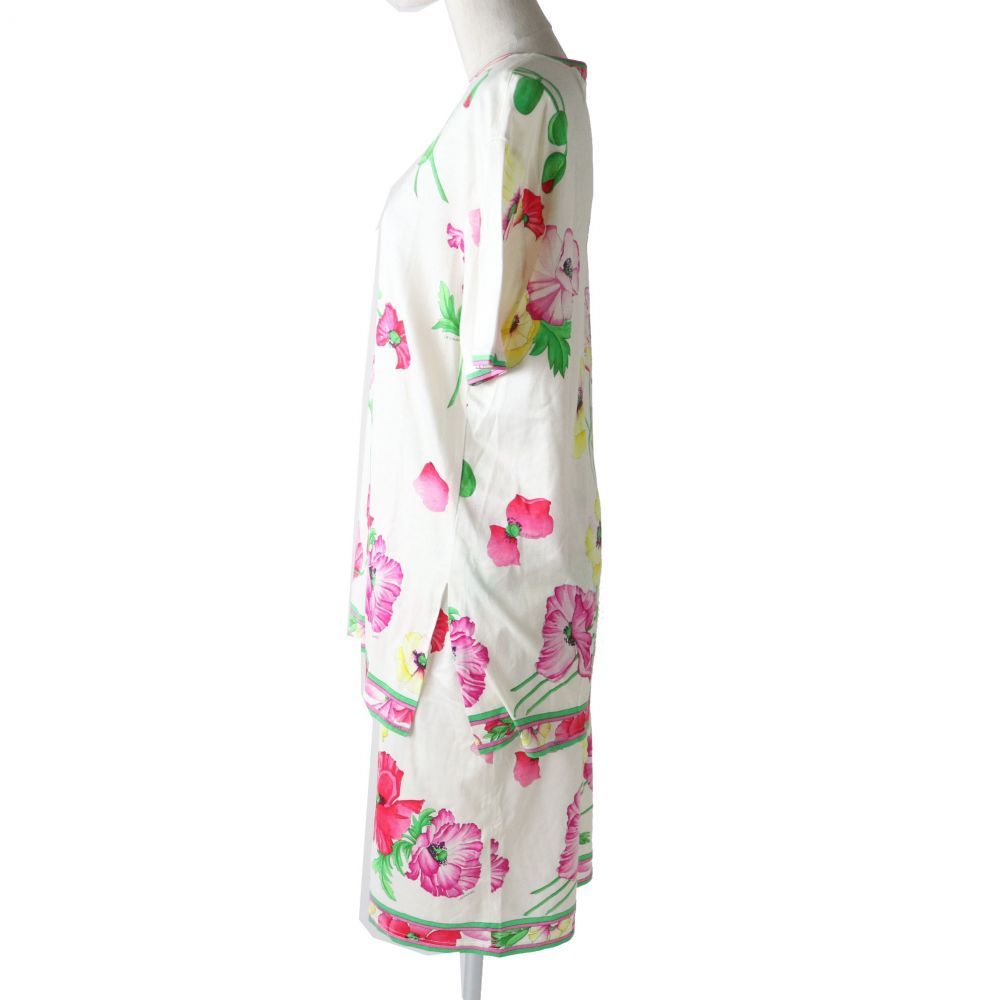 LEONARD レオナール スカートセットアップ 半袖カットソー 花柄 白-