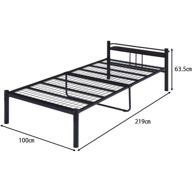 不二貿易 ベッド シングル 宮付 スチール メッシュ タンテ ブラック 14748 棚付き 床下36cm