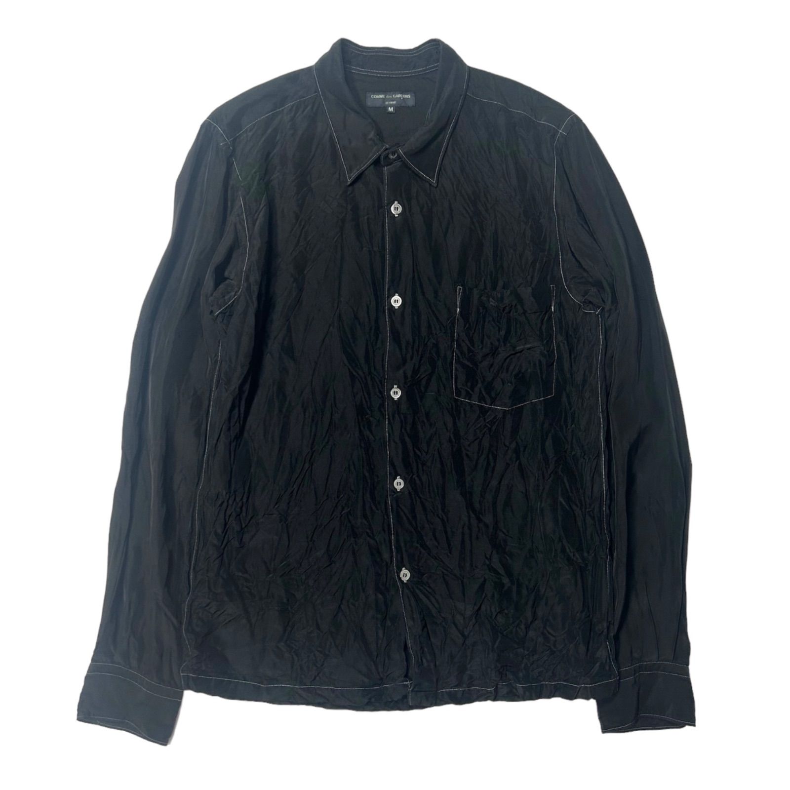 2000's COMME des GARCONS HOMME 2005SS L/S Wrinkled Acetate Garment Dye Shirt M - Black