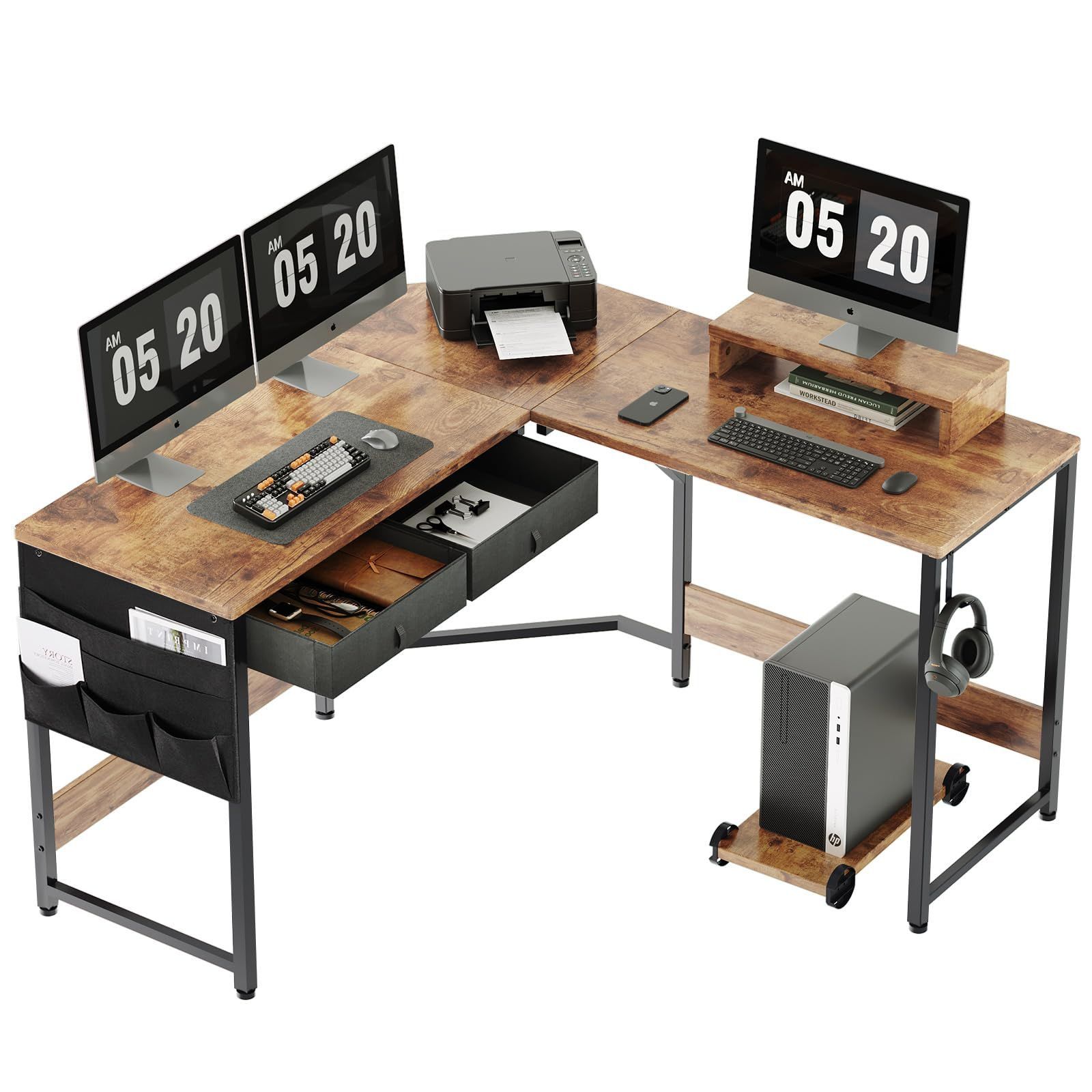 数量 収納袋付き勉強机 computer パソコンデスク ゲーミングデスク オフィスデスク desk 125cm 125cm コーナーデスク x 作業机 pcデスク 引き出し付きデスク l字デスク机 机 ビンテージ デスク YeTom